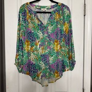 Umgee Multicolor Leopard Print Blouse S